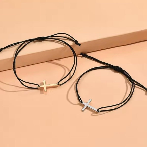 Black and Gold Cross Bracelet string Rope for couples - Picture 4 of 5